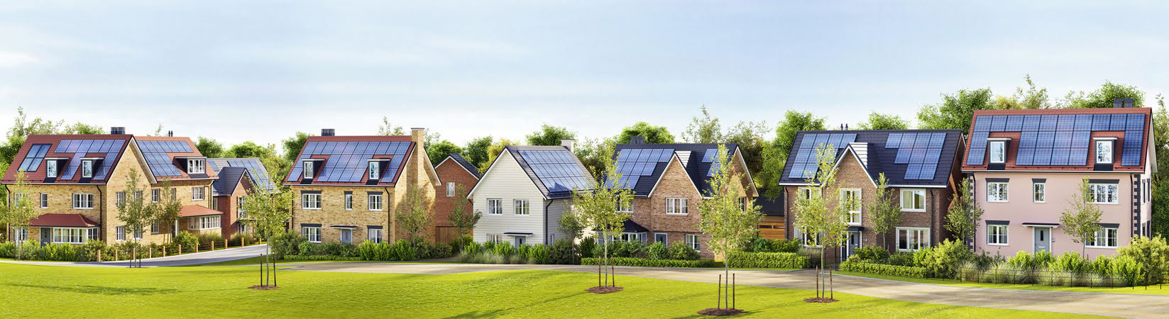 Residential neighborhood with solar installations