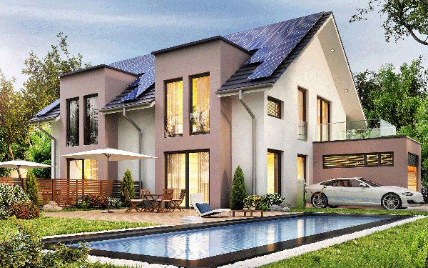 Modern home with solar installation